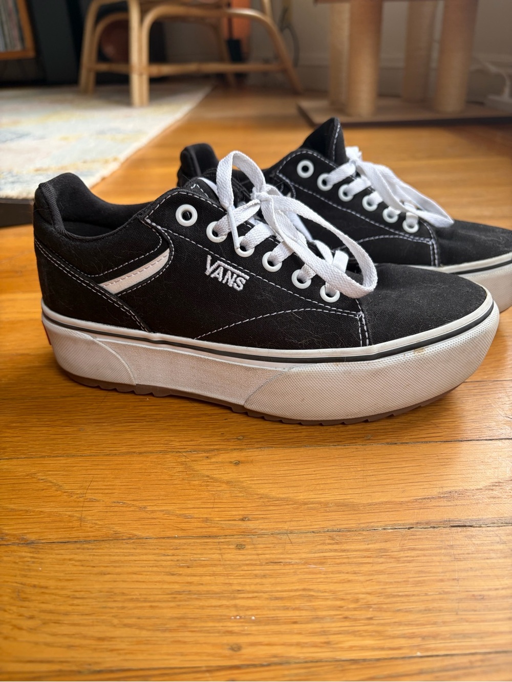 Vans Black and White Platform Low-Top Sneakers
